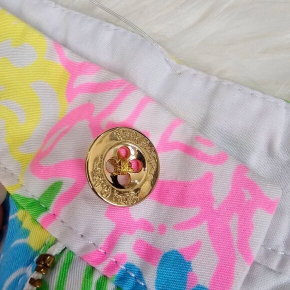 Floral Scalloped Hem Cotton Shorts – by Lilly Pulitzer Green Blue Resort Sz 00 - Picture 7 of 13